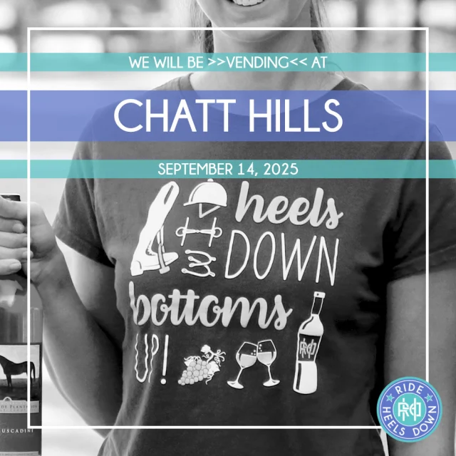 🐴🍷🍇 Start your holiday shopping early! Our "Bottoms Up" tee is the perfect gift for your barn bestie. Get 'em at @chatthillseventing on Sept. 14 during our last-ever vendor event. 🥺 #RideHeelsDown #horsebackriding #horsesofinstagram #horses #horse #barnlife #riding #eventing #dressage #jumper #horseshow #heelsdown #equitation #xc #crosscountry #haveagreatride #eventer #usea #3phase #3ways3days #ushja #usdf #usef #ChattHills #ChattHillsEventing